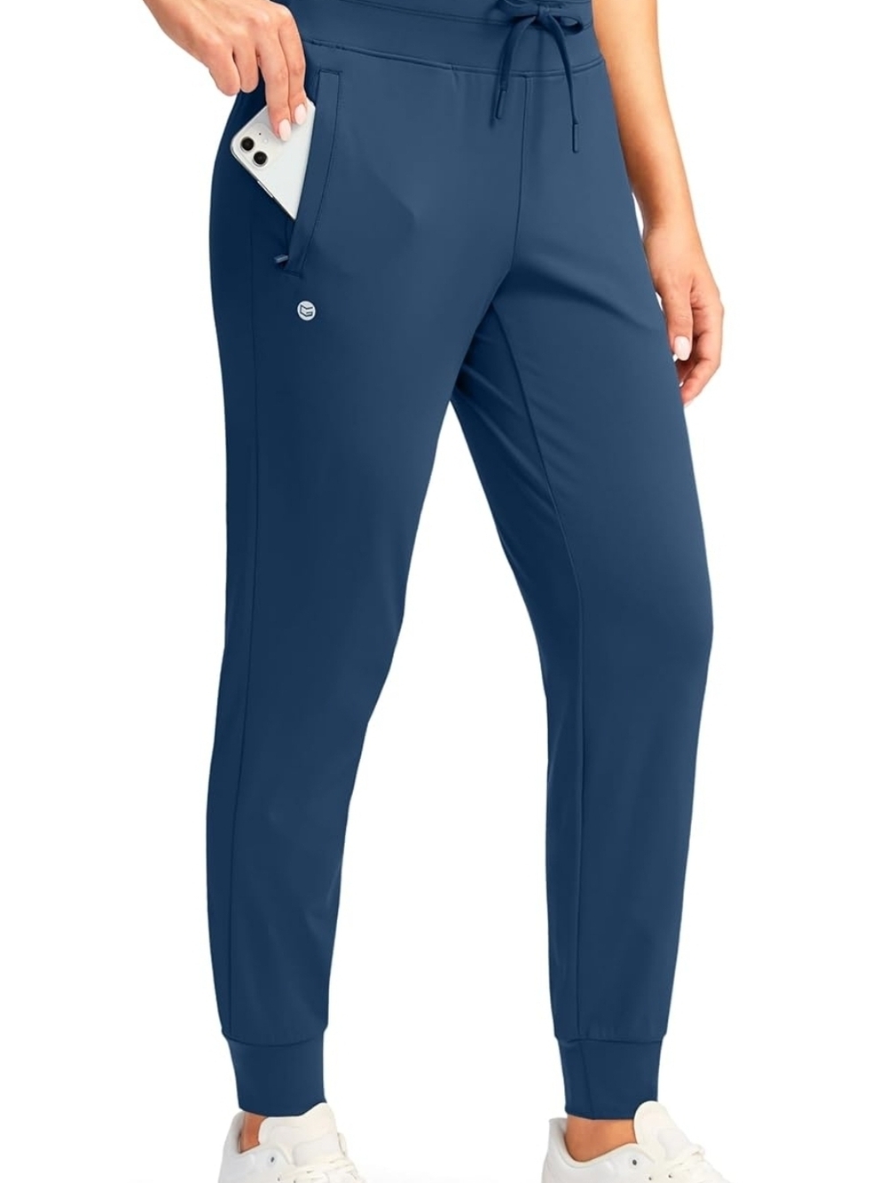 Women's Navy Drawstring Jogger Pants with 2 Zipper Pockets